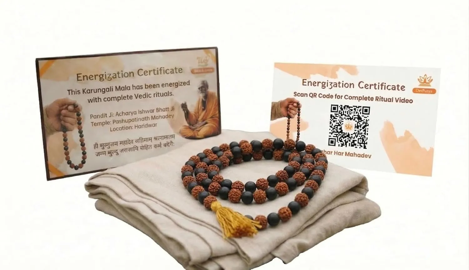 Abhimantrit PanchMukhi Rudraksh & Karungali Beads Mala with Original Certificate & Ritual Proof