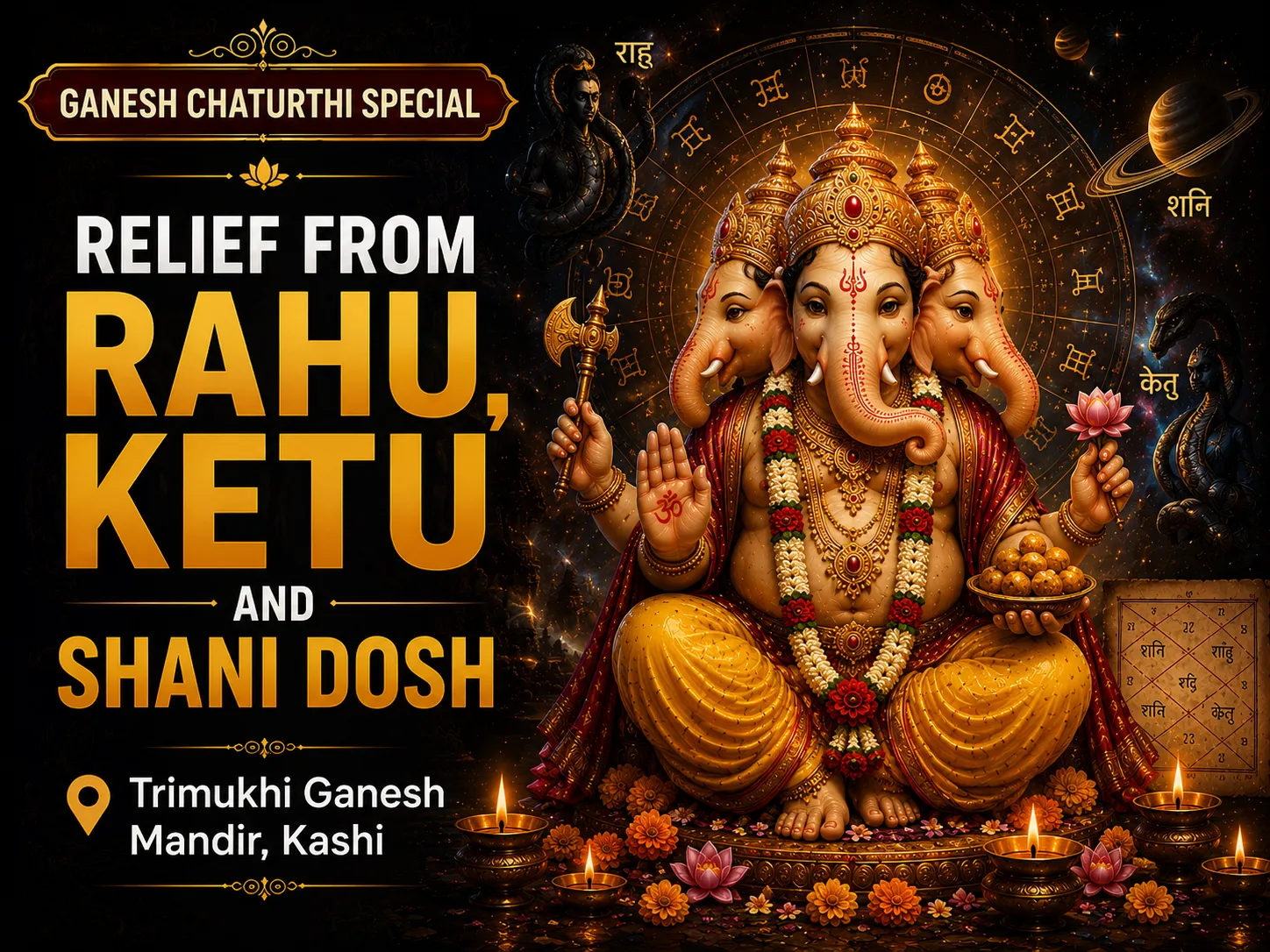 Ganesh Chaturthi Special Trimukhi Ganesh Puja for relief from Rahu, Ketu and Shani dosh 