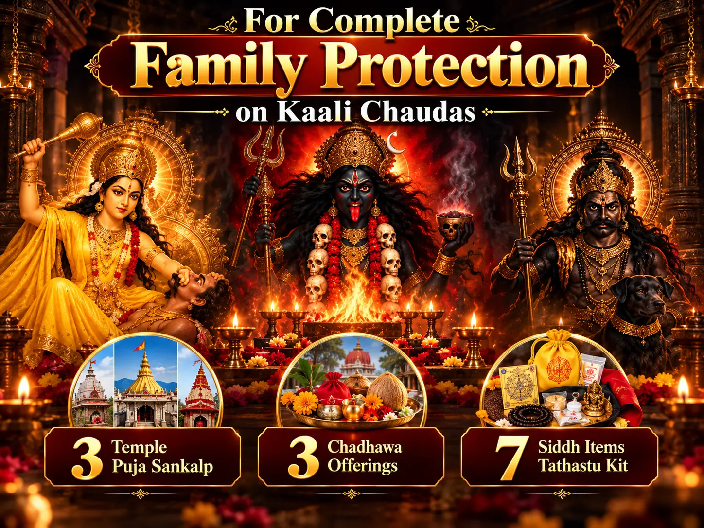 Kaal Bhairav, Maa Kaali & Maa Baglamukhi Maha Raksha Kavach Combo