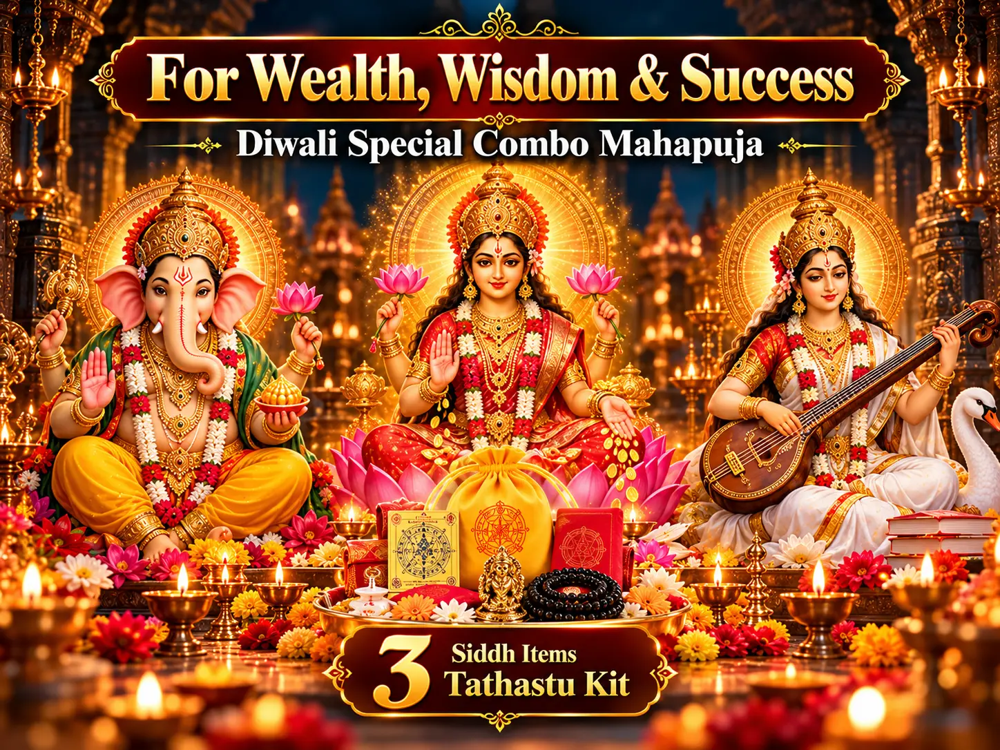Diwali Special MahaLaxmi Ganesh Saraswati Combo Mahapuja for Wealth, Prosperity & Blessings